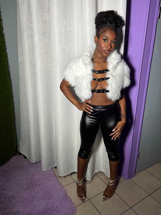 White fur vest