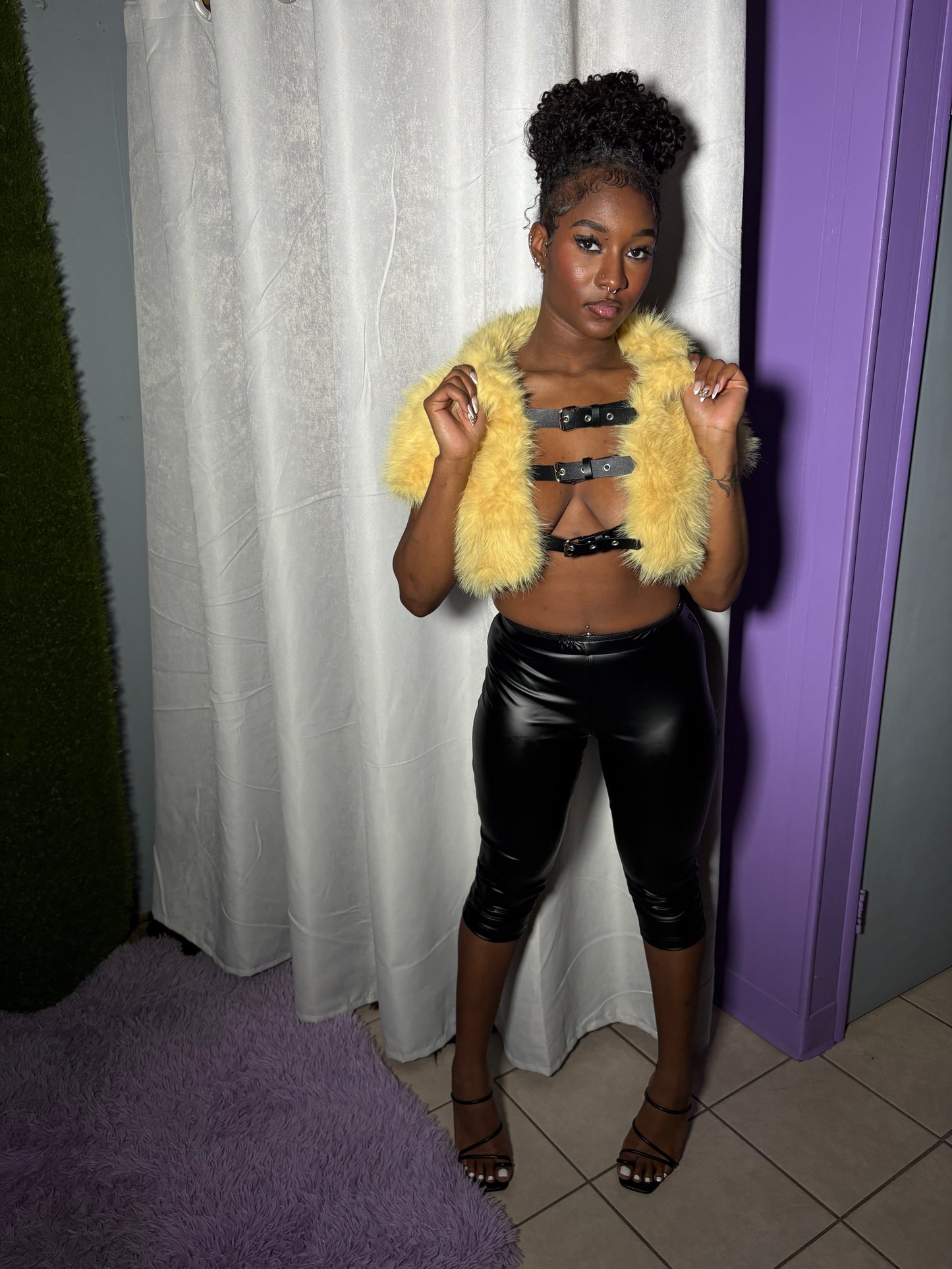 Yellow fur vest