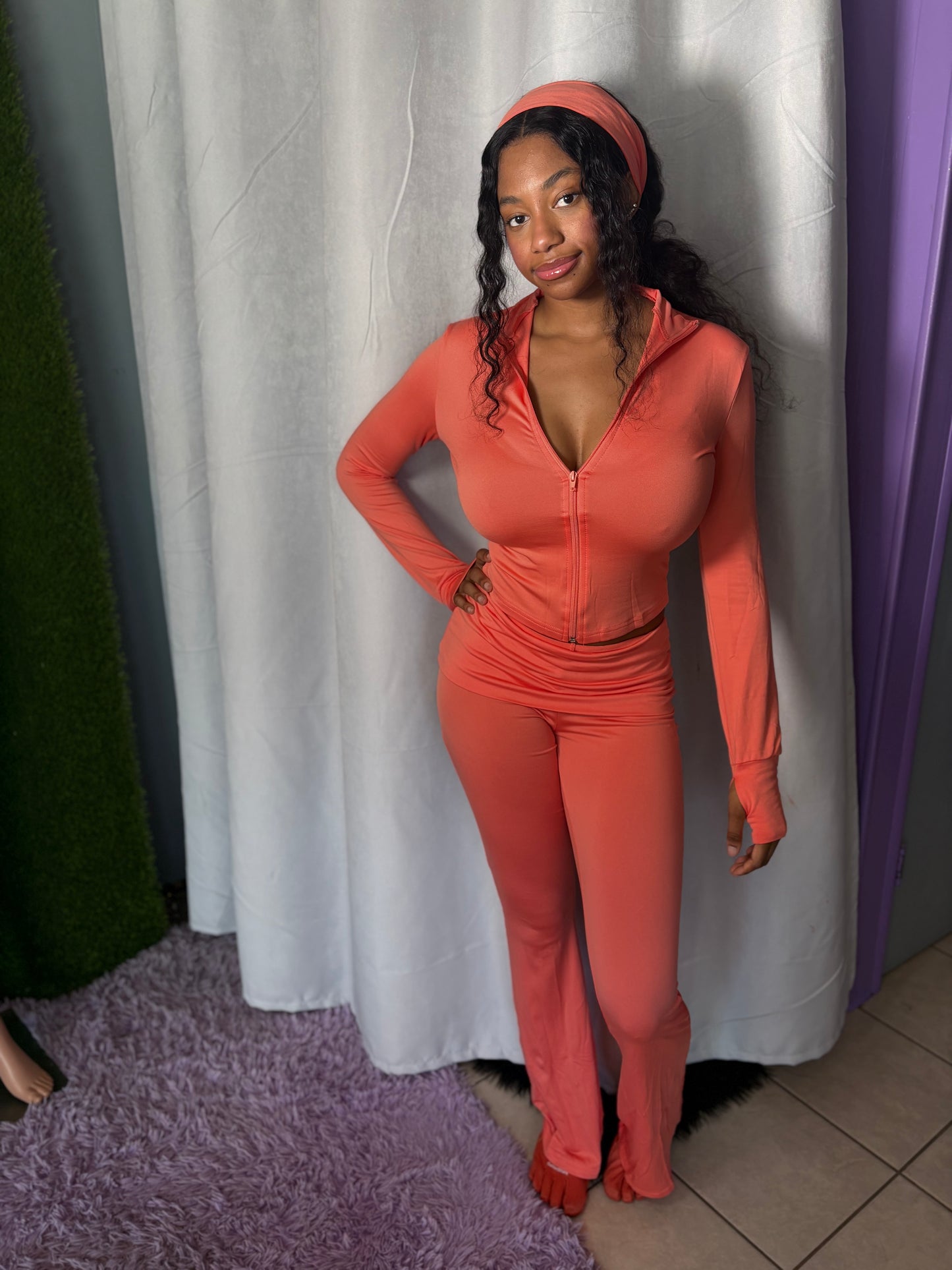 peach 3 piece flare set